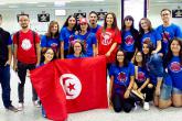 A group of YES students hold the Tunisian flag